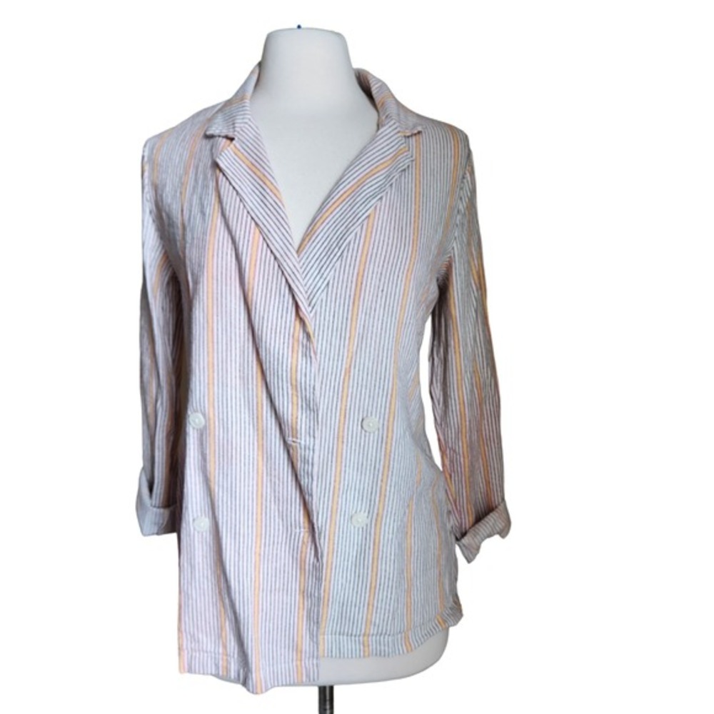 Wild Fable Linen Blend Striped Boyfriend Blazer Women Size Small Pink